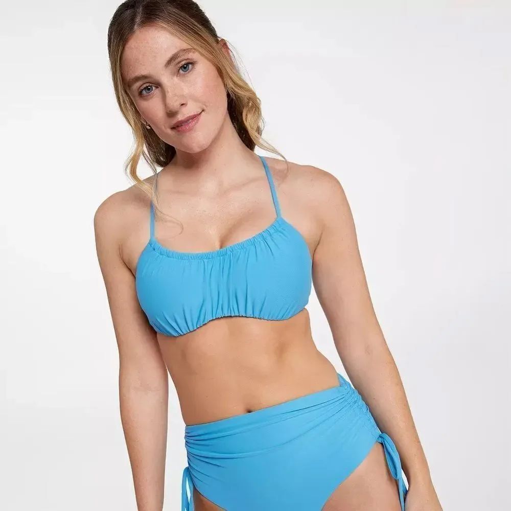 CALIA Women's Scrunched Tie Back Bikini Top NEW NWT Size Small Tranquil Blue